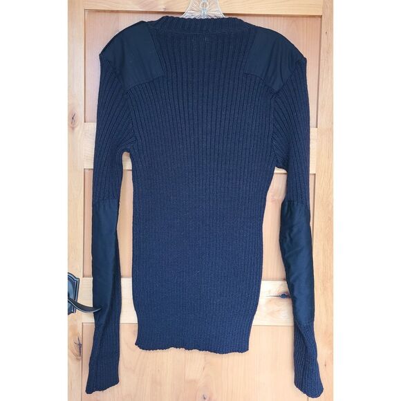 Brigade Quartermasters 100% Wool Black Sweater 42 Elbow Patches LARGE Fisherman - Picture 2 of 5